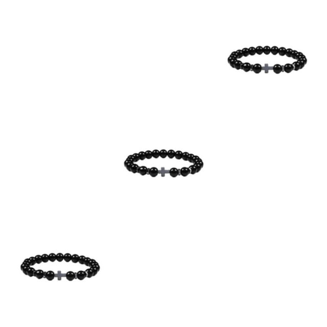 Decodeary Gifts Unisex Bracelets With Exquisite Beads For Loved Ones Easy Matching glossy black 3Set