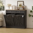 thumbnail image 4 of Yeshouse Armario de madera con doble puerta basculante para basura, almacenamiento oculto para contenedores con 2 cajones para cocina o lavadero, 4 of 8