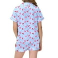 thumbnail image 5 of ZHOGXU Big Kids Girls Pajama Sets Short Sleeve Lapel Cute Cherry And Heart Print Top And Shorts Satin Sleepwear Comfortable Two Piece Outfits For Daily Wear Sky Blue 10-11 Years, 5 of 5