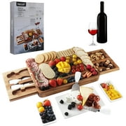 Hecef Large Cheese Board Set Premium Acacia Wood Charcuterie Serving Platter Gift for Birthday Housewarming Party