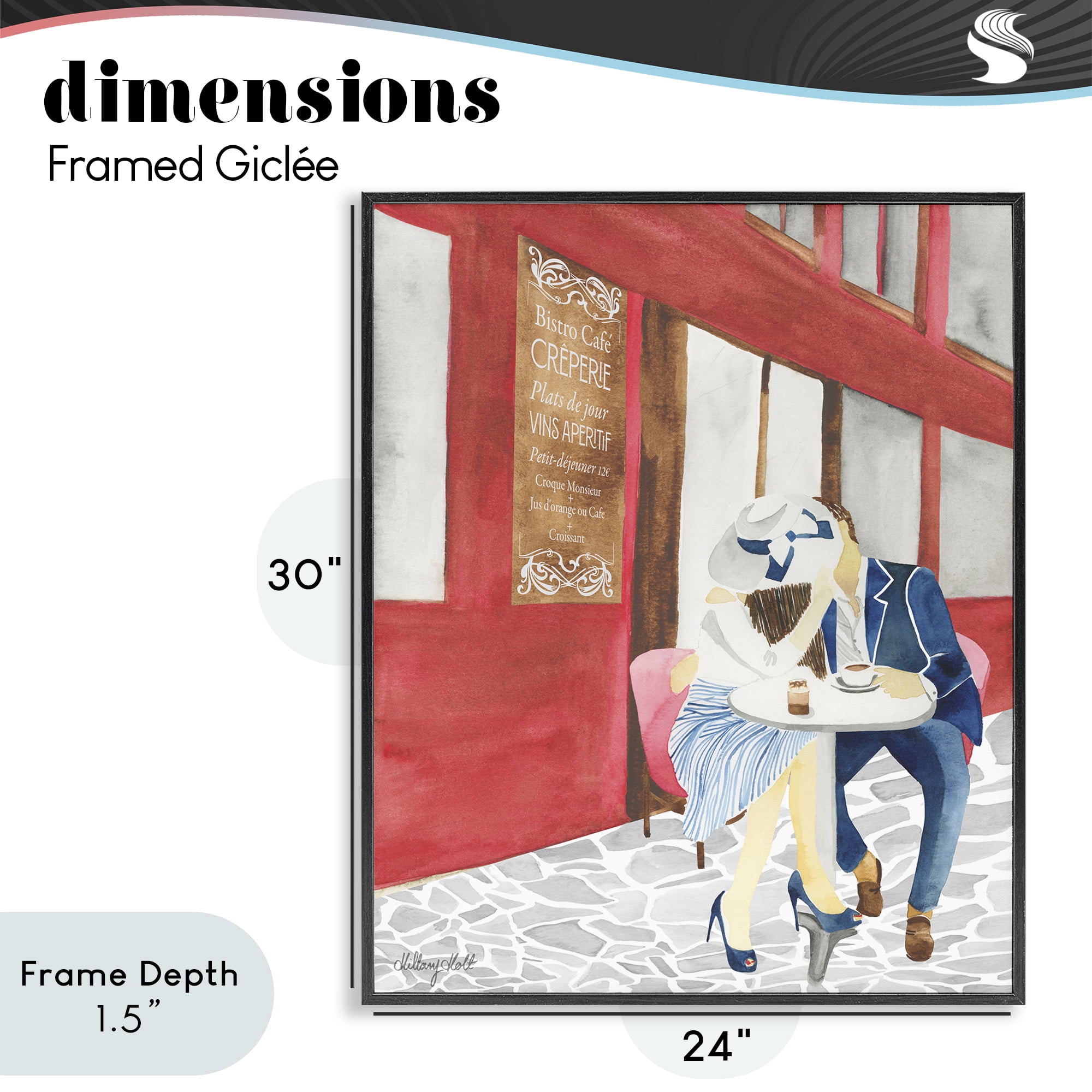 Stupell Industries Kiss At Parisian Cafe Black Framed Giclee Art, design by Hillary Holt