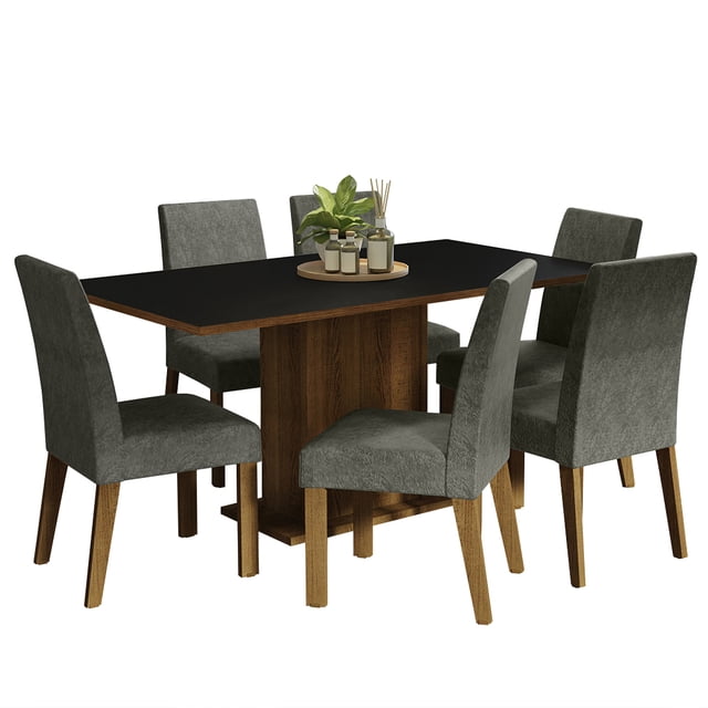Juego de Comedor Madesa Renata Mesa con Tapa de Madera 6 Sillas Marrón/Negro/Plata