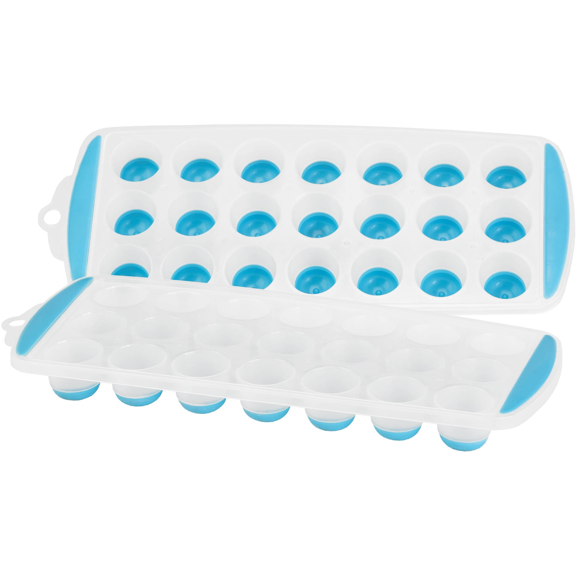 Blue Silicone Ice Cube Tray with Lid 21 Cubes,Flexible,Reusable,Size:10.2x5.2" 