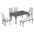 thumbnail image 2 of 6-Piece Wood Dining Table Set Rectangular with Turned Legs, 4 Upholstered Chairs and Bench for Room (Gray), 2 of 6