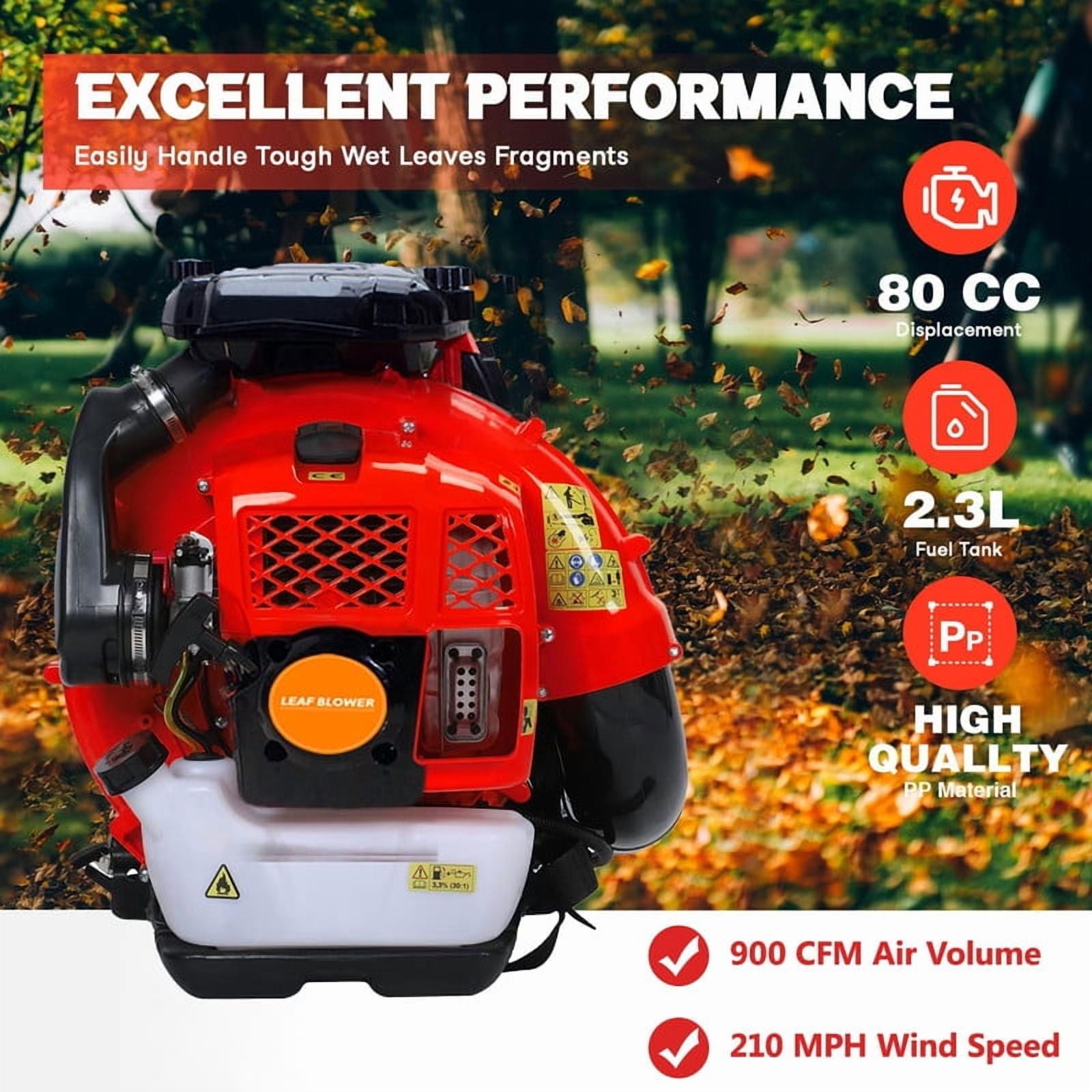 Leaf Blower, Gas Blower, Gas Leaf Blower for Lawn Care, 2-Cycle Engine 900CFM Air Volume Tank Leaf Blower 80CC Gas Powered Backpack Snow Blower