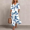 thumbnail image 2 of Lnmiateer Women Beach Vacation Swing Dress Collared 3/4 Sleeve Button‑Down Loose Fit With Side Pockets Casual Going‑Out Outfit, 2 of 7