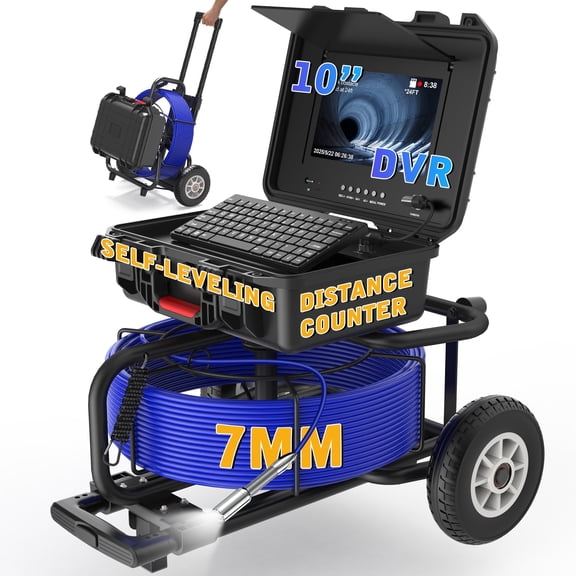 PowerWill 196 ft  Self-leveling Sewer Endoscope Pipe Inspection Camera with 10 in HDR Screen