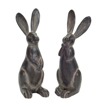 Melrose Rabbit Outdoor Statues - 11.5" - Black - Set of 2