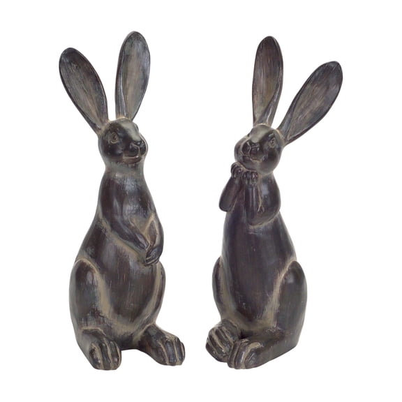Melrose Rabbit Outdoor Statues - 11.5" - Black - Set of 2