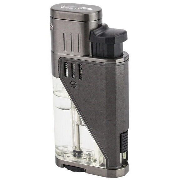Gray Matte Vector Twister Dual Flame Jet Torch Cigar Butane Lighter - 9311