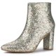 thumbnail image 1 of Botines De Tobillo Tacón Grueso Con Punta Puntiaguda De Brillo Para Mujer Plata 41, 1 of 8