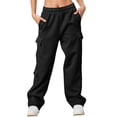 thumbnail image 2 of Cargo Sweatpants for Women 2026 Fall Winter Elastic High Waist Wide Straight Leg Casual Loose Sweat Pants with Pockets, 2 of 7