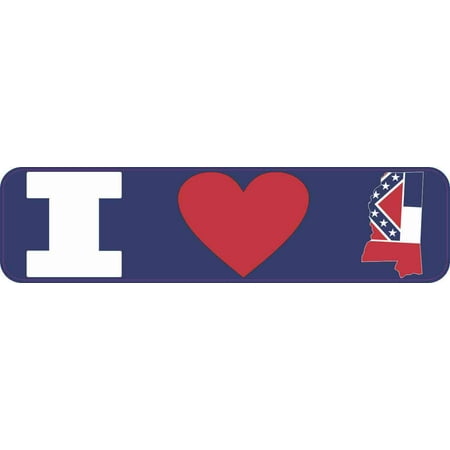 State Flag Bumper Sticker - 8in x 2in I Love Mississippi Bumper Sticker Vinyl Window State Flag Decal