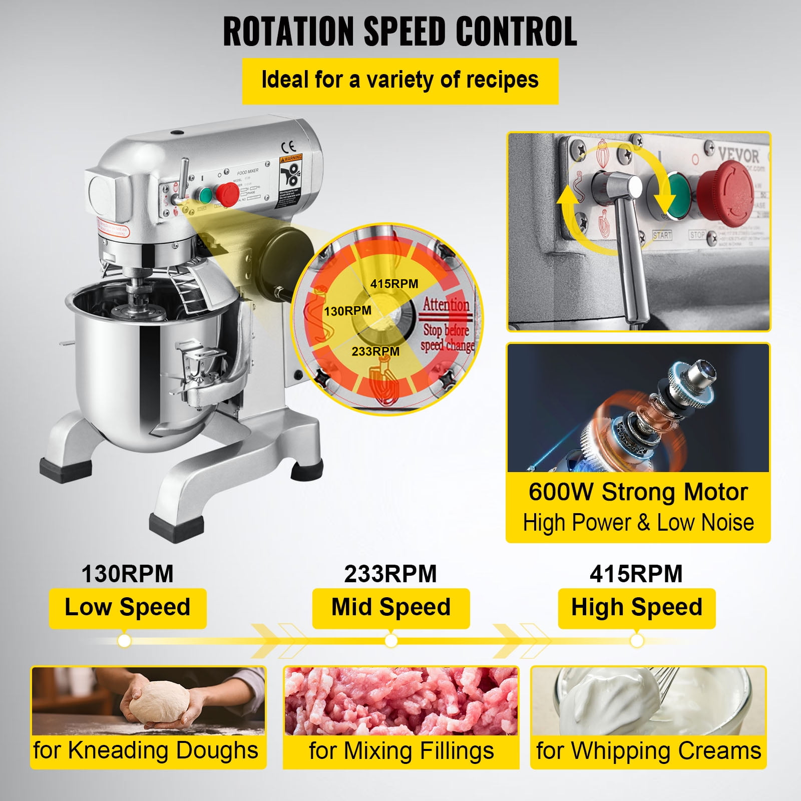 30 Qt Commercial Dough Food Mixer 1100W Gear Driven 1.5 HP 3 Speed