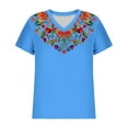 thumbnail image 5 of Charella Women's Summer Tops Vintage Floral Embroidery V Neck Short Sleeve Shirts Casual Basic Tee Loose Fit Clothes (XL, Blue), 5 of 5