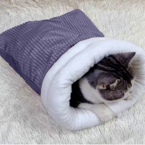 Saco de dormir para animales pequeños con forro suave | Cama tipo túnel cálida y acogedora para gatos y gatitos | Refugio interior para conservar el calor en invierno