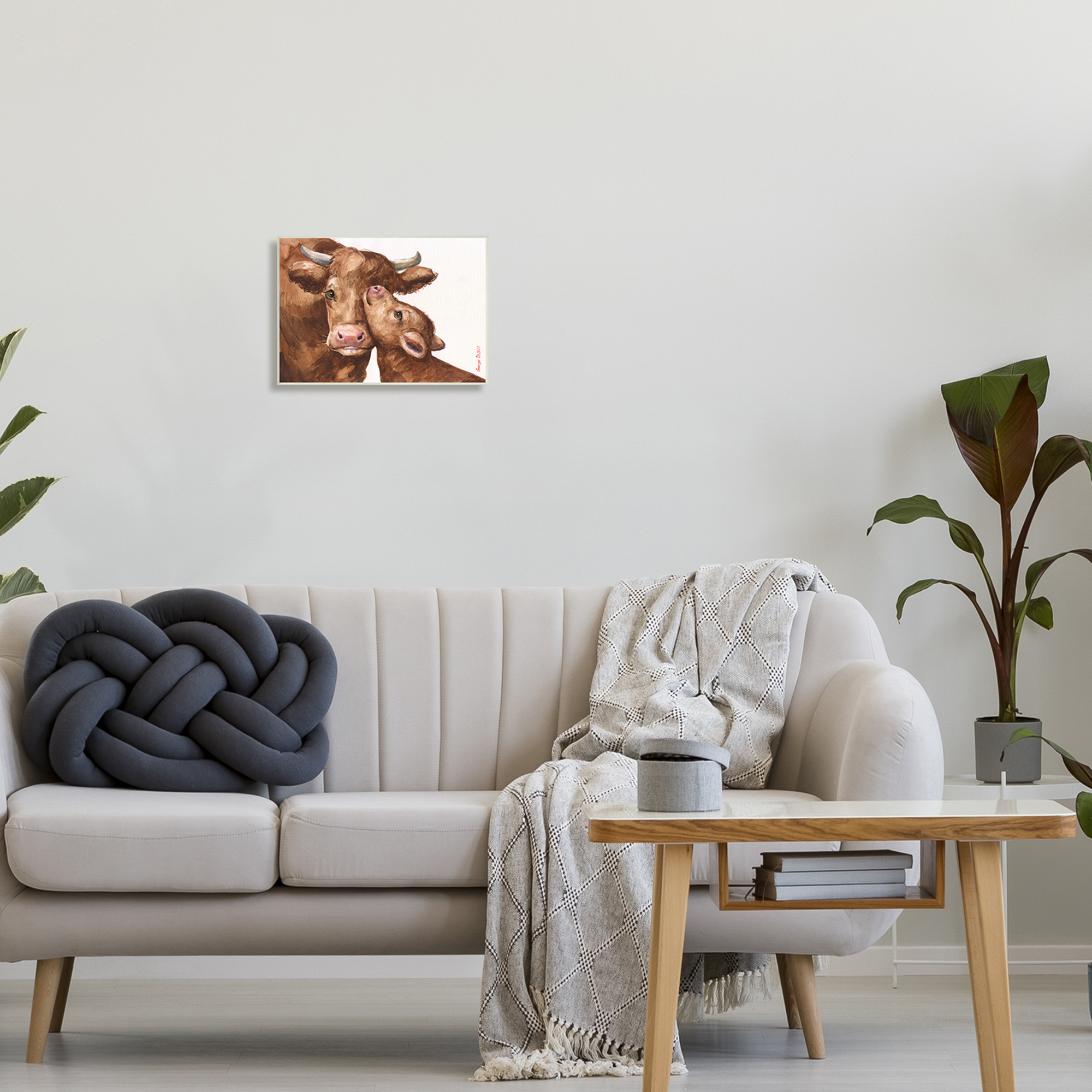 Stupell Industries Compassionate Cattle Mother & Baby Cuddle Rural Farmland Painting Unframed Art Print Wall Art, Design by George Dyachenko