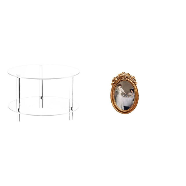 Mesa Auxiliar Acrílica Con Marco De Fotos De Resina Ornamentado. Mesita De Noche Compacta Para Sala De Estar, Baño O Hogar. Soporte Decorativo De Mesa. Fácil Montaje. Ideal Como Regalo Para