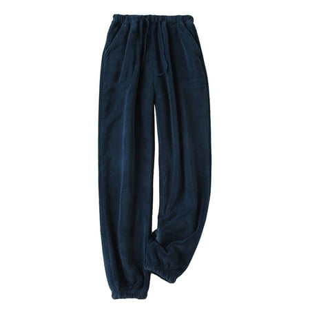 

Men Thicken Warm Drawstring Pocket Sleep Comfort Fleece Soft Pajamas Pants Home