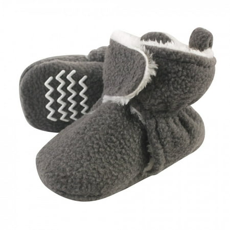 Image of Hudson Baby Baby and Toddler Cozy Fleece and Sherpa Soft Sole Booties Charcoal 6-12 Months