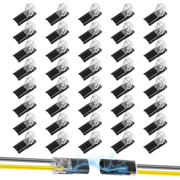 40 Pcs Double Wire Plug In Connector, Quick Solderless Wire Splice Connector, 2 Wire Plug-in Connectors Led Light Strip Connectors Quick Disconnect and Connect