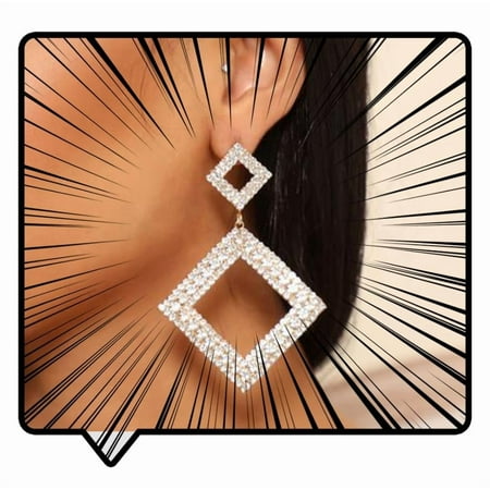 Geometric Exaggerated Crystal Rhinestones Dangle Earrings Studs Rhombus Gold Silver Dancing Jewelry Wedding Gift (gold)[k811]