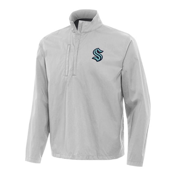Men's Antigua Heather Gray Seattle Kraken Brisk Quarter-Zip Windbreaker