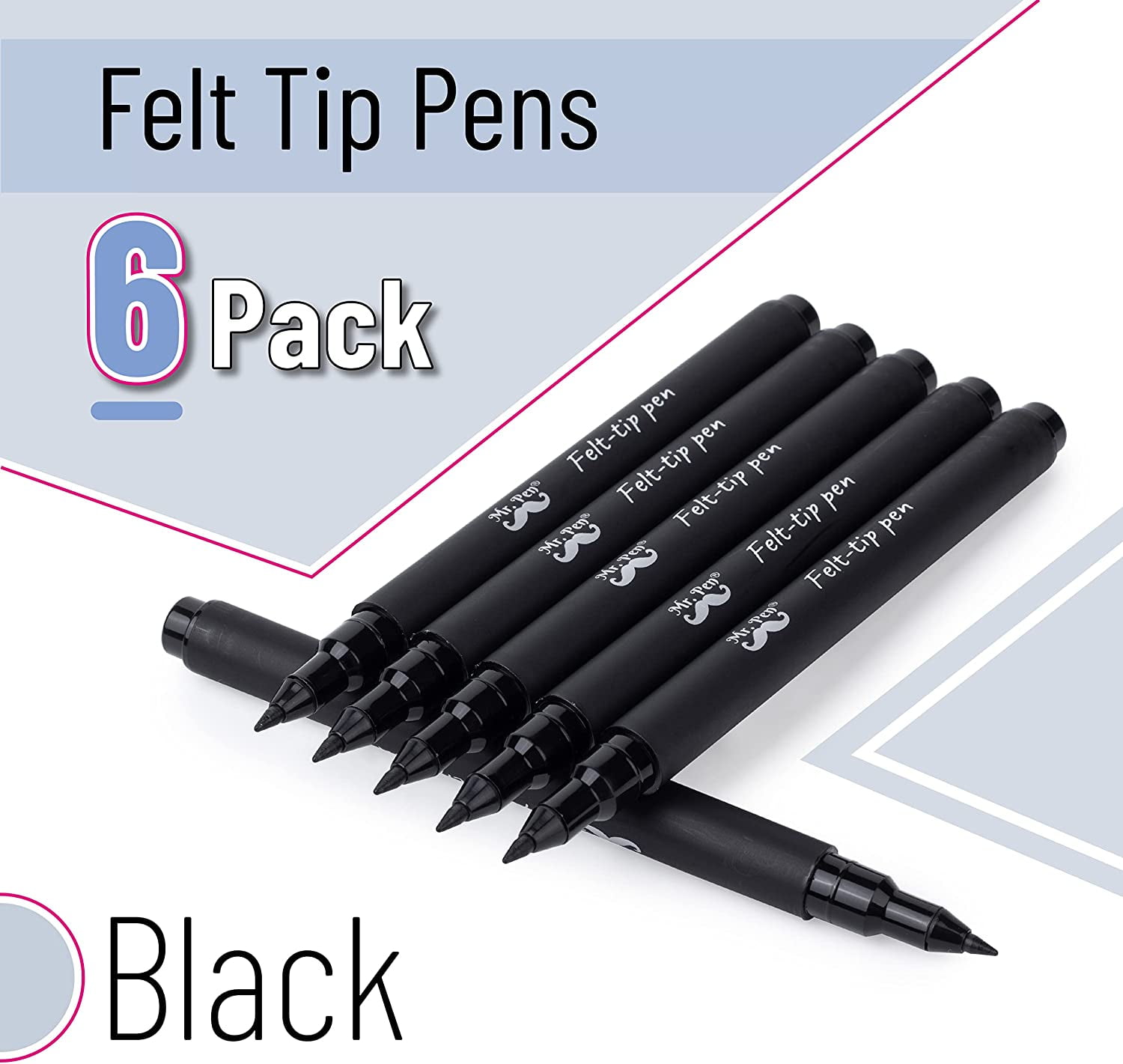 Lelix Felt Tip Pens, 40 Black Pens, 07mm Medium Point Felt Pens, Felt Tip Markers Pens for Journaling, Writing, Note Taking, PLA