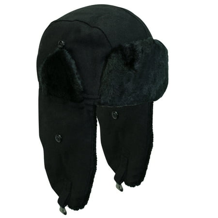 Luxury Divas - Black Wool Aviator Cap Hat With Faux Fur Trim - Walmart.com