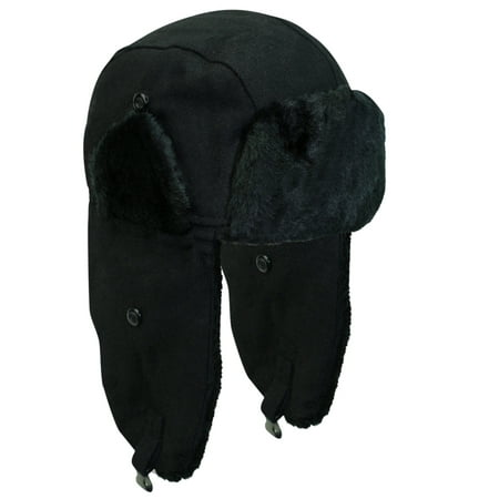 Aviator Cap Goggles - Black Wool Aviator Cap Hat With Faux Fur Trim