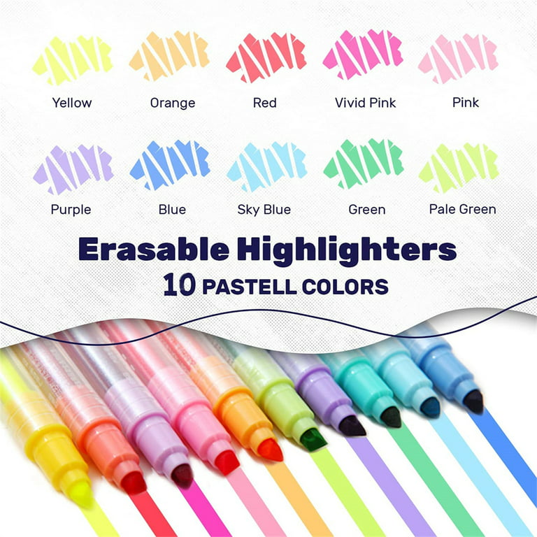 10pcs Erasable Double Ended Marker Pens Colorful Highlighter Pens