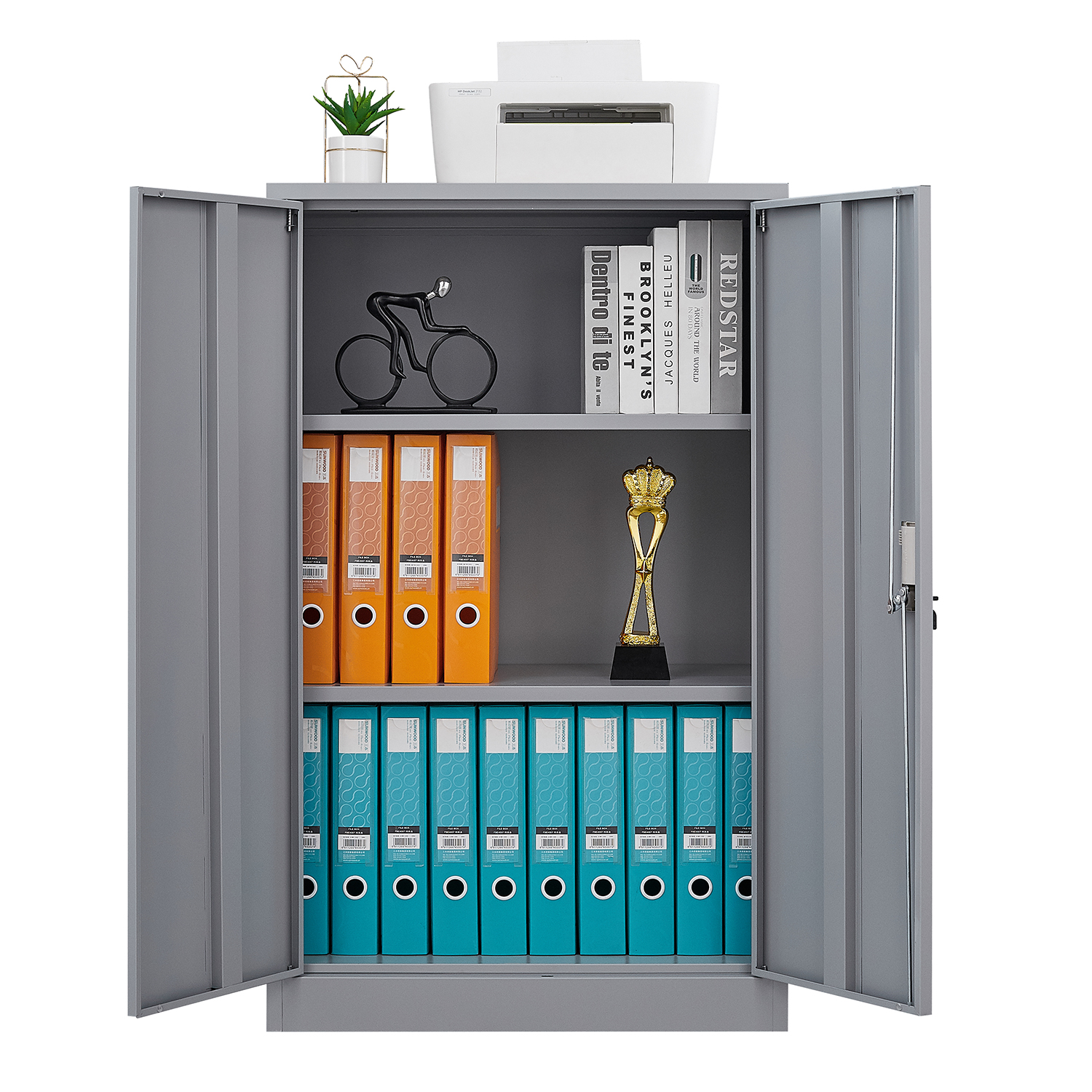 Gewnee Metal Storage Cabinet, 42 inch Folding Garage Cabinets with Adjustable Shelves and Locking Doors,Gray