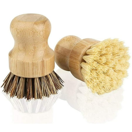 

Bamboo Dish Brush 2Pcs Bamboo Mini Scrub Brush Pot Brushes Dish Scrubber for Cast Iron Skillet Kitchen Sink Bathroom