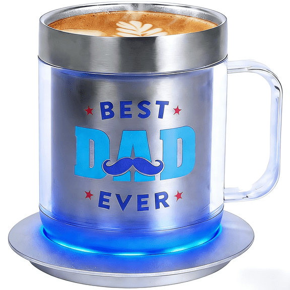 Zhenglu Birthday Gift for Dad - 131F Heating Cup, Smart Coffee Mug with Blue LED Light, Best Dad Ever Gift