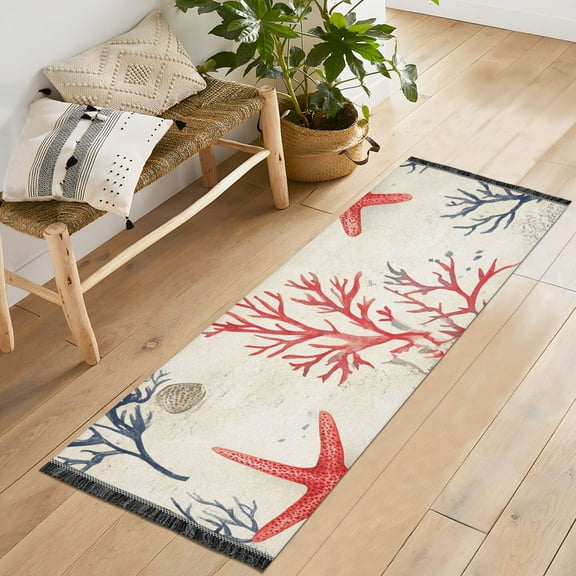 Yayeee Runner Rug for Bedroom 2'x6' Machine Washable Hallway Non Slip Mat, Light Red Starfish