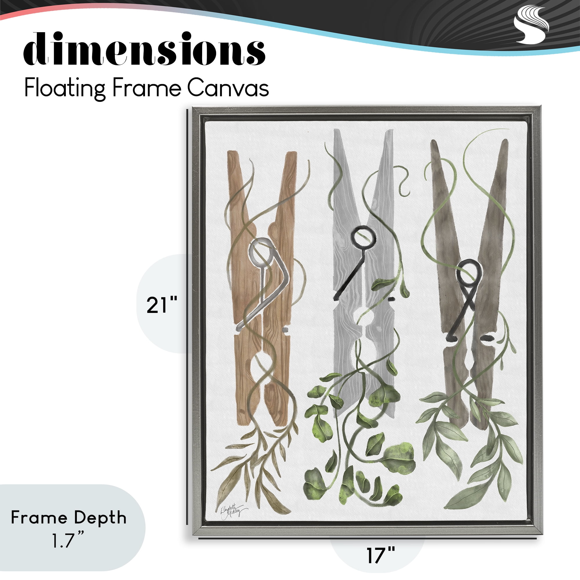 Stupell Industries Ivy Wrapped Clothespins Gray Framed Floater Canvas Wall Art, design by Elizabeth Medley