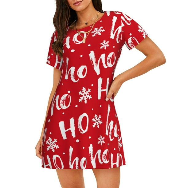 Fotbe Hohoho Bata de Dormir para Mujer con Estampado, Camisón de Algodón de Manga Corta, Ropa de Dormir Casual