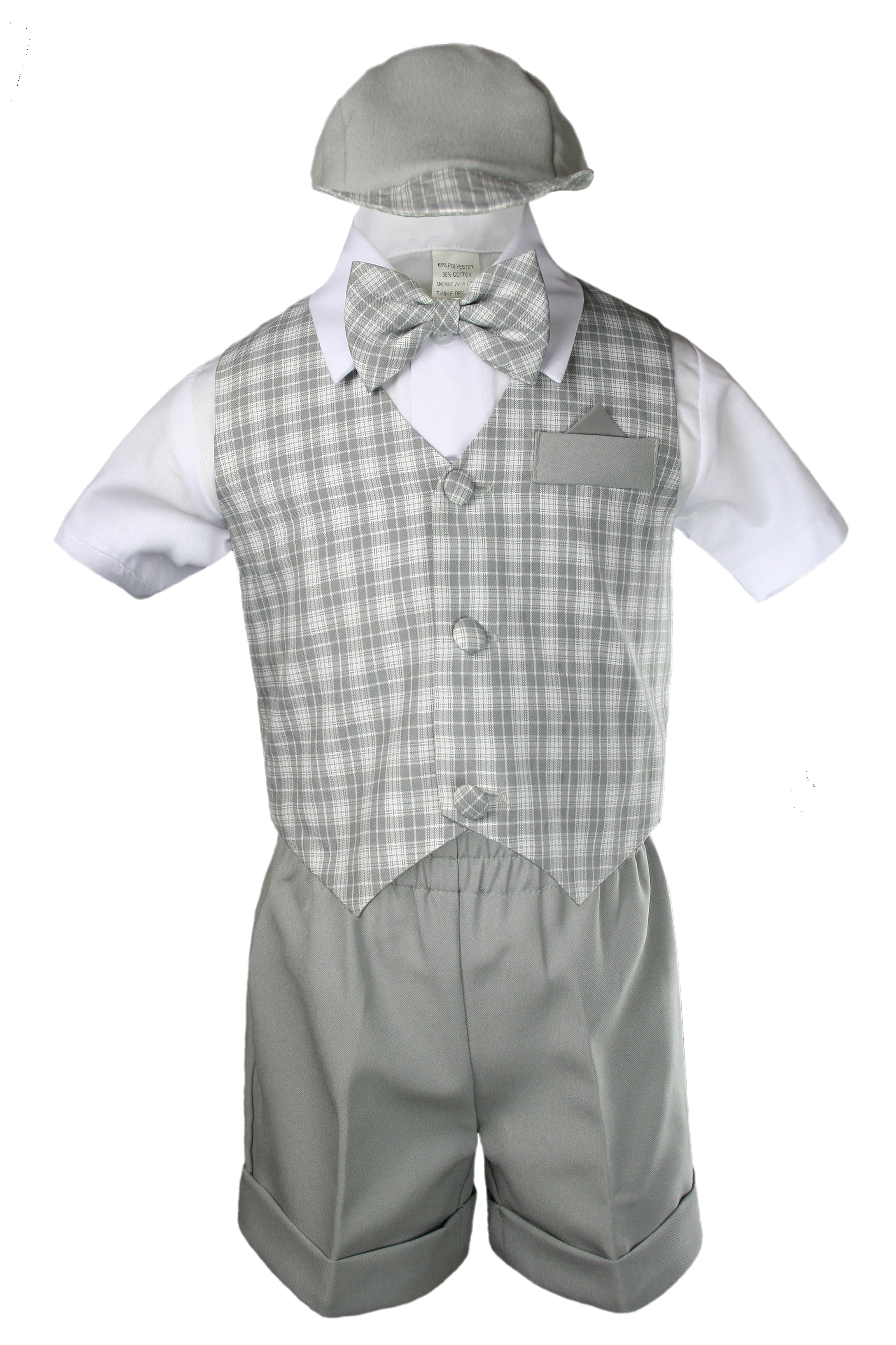 Baby Boy Toddler Wedding Checker Gingham Black Khaki Navy Formal Short Suit S-4T 