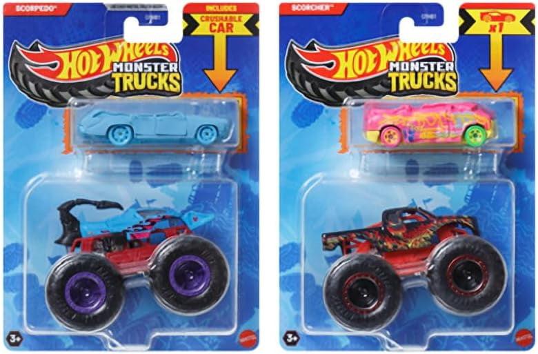 Hot Wheels Monster Trucks with Crushable Car, Race, Smash, Crash and Go Big, Bundle of 8 GRH81-999Q