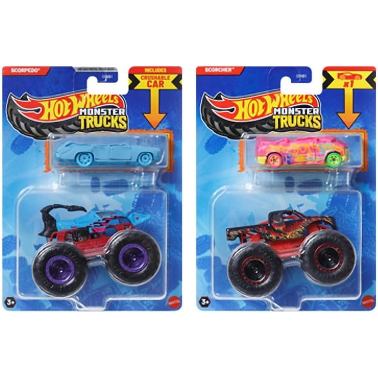 Hot Wheels Monster Trucks with Crushable Car, Race, Smash, Crash