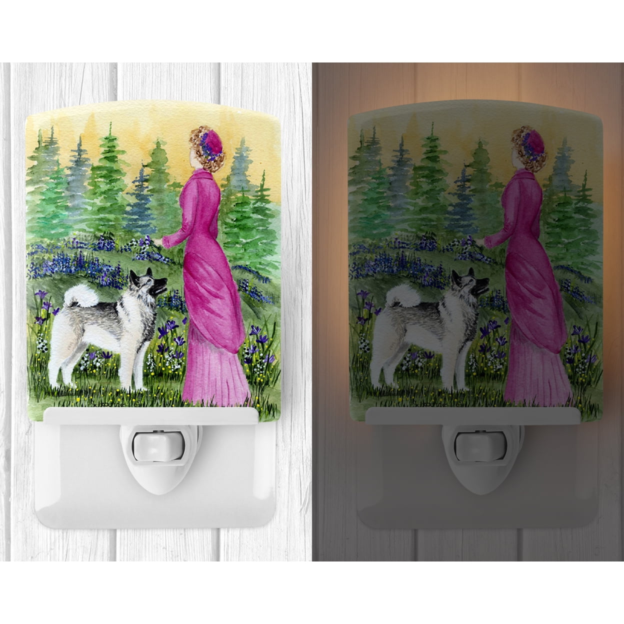 Caroline's Treasures SS8154CNL Lady with her Norwegian Elkhound Ceramic Night Light, 6x4x3", multicolor