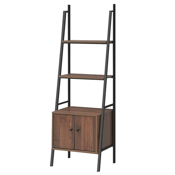 Costway Ladder Shelf 3 Tier Bookcase, Leaning Bookcase With Storage Cabinet