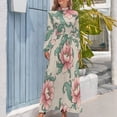 thumbnail image 4 of Pink Floral Pattern Women's Long Dress Long Sleeves Dress Vintage Dresses Party Maxi Dress High Waist Dress, 4 of 4