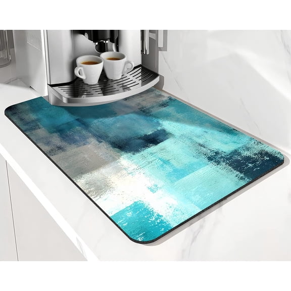 Coffee Bar Mat Accessories for Countertop Turquoise Abstract Art Absorbent Hide Stain Rubber Backed Dish Drying Mats for Kitchen Counter Draining Pad decor Gift Fit Under Coffee Maker (20x12in)