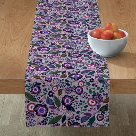 

Cotton Sateen Table Runner 90 - Violet Botanical Flower Rustic Woodland Floral Plum Purple Print Custom Table Linens by Spoonflower