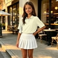 thumbnail image 5 of Girls 3- Buttons School Uniform Polo Shirts Kid Short Sleeve Pique Polo Shirt Beige,9-10 Years, 5 of 6