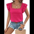 thumbnail image 1 of Top de Mujer con Cuello Cuadrado y Volantes, Corta, Color Rojo Rosa, Talla XL, 1 of 9