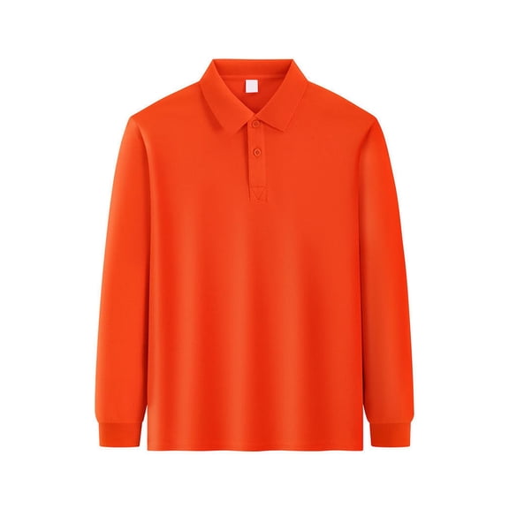 Abcomgle Girls Uniform Shirts Long Sleeve Button Up Pique Polo Shirt with Collar Moisture-Wicking Casual Girls School Uniform,6-7 Years,Orange