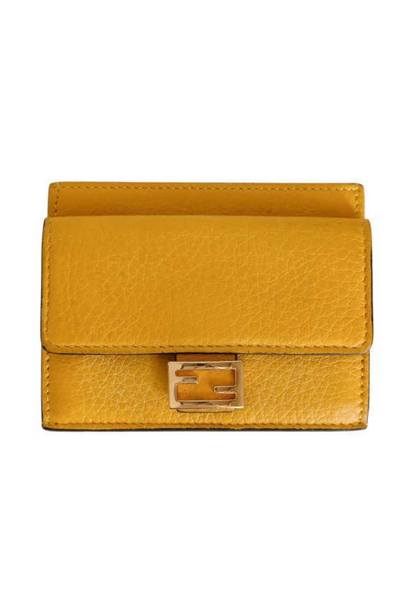 Pre-Owned FENDI Leather Baguette Card Bi-fold Wallet/Coin Case 8M0423 (with box) - Yellow...