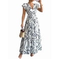 thumbnail image 2 of Women'S A Line Dress with Tie Waist Floral Print Beach Vacation Party Short Sleeve Ruffle Elegant Navy Blue M, 2 of 8